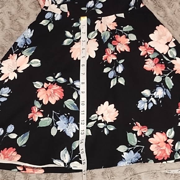 Trixxi Thin Strap Black Dress with Pink and Blue Floral Pattern - Picture 5 of 10